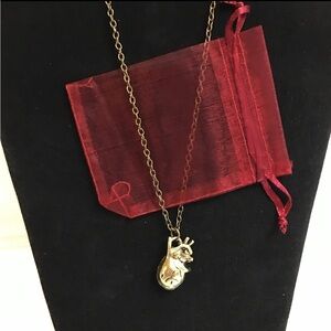 Anatomically Correct Heart Necklace Faux Antique Gold 20 inch Gift Idea!